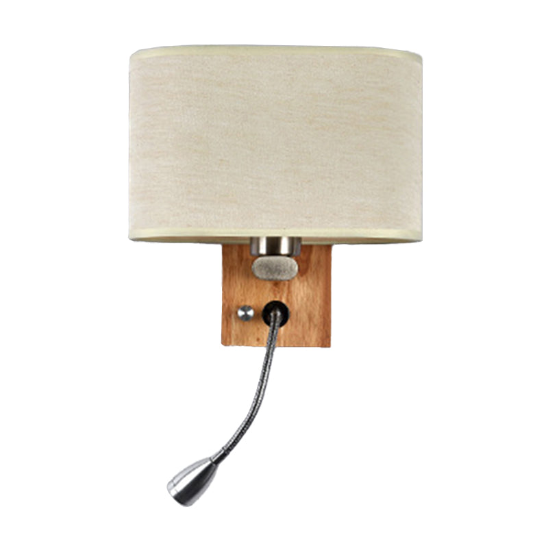 Flexible Spotlight - Night Reading Light Single Nordic Wall Lamp with Oval Fabric Shade in Beige/Champagne/Linen