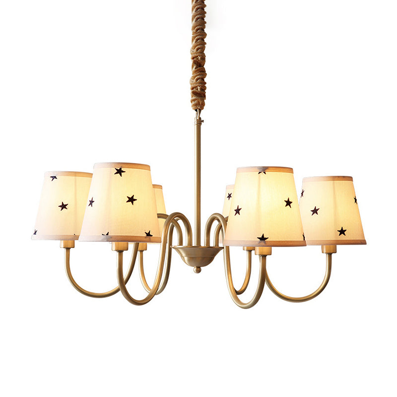 Taavita Patterned Fabric Conical Chandelier Rustic 3/5/6 Lights Bedroom Ceiling Hanging Lamp in Gold
