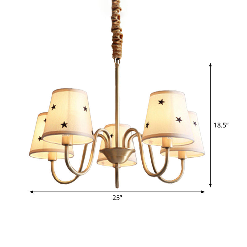 Taavita Patterned Fabric Conical Chandelier Rustic 3/5/6 Lights Bedroom Ceiling Hanging Lamp in Gold