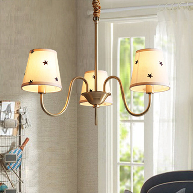 Taavita Patterned Fabric Conical Chandelier Rustic 3/5/6 Lights Bedroom Ceiling Hanging Lamp in Gold