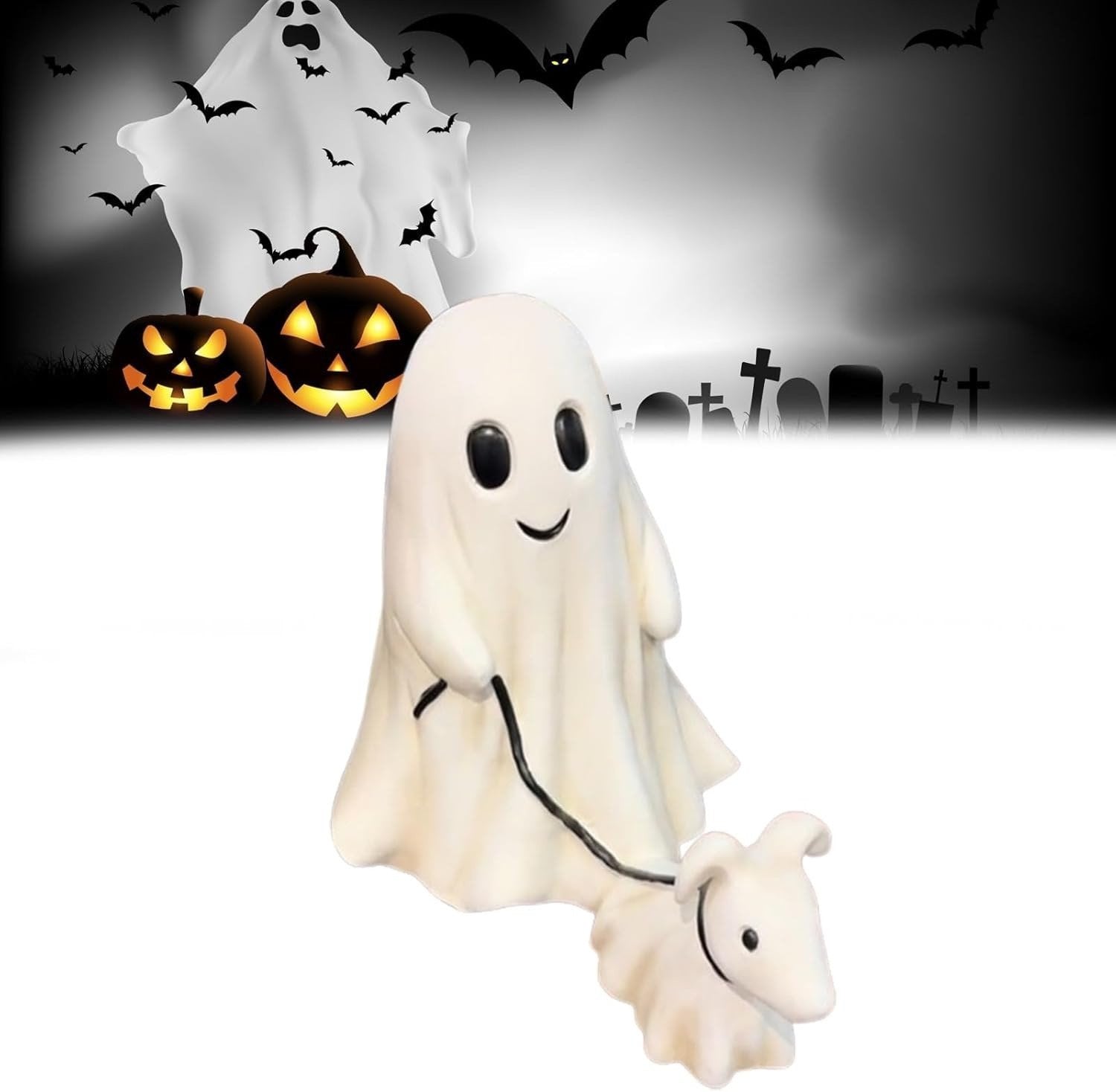 Handcrafted Halloween Ghost Dog Statue for Indoor & Outdoor Decor