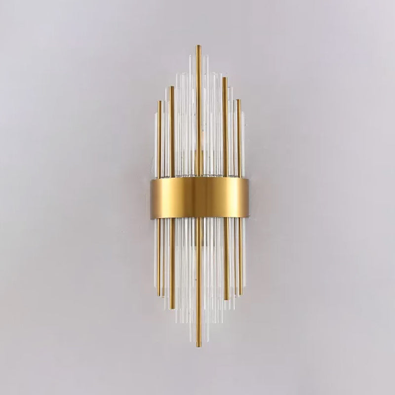 Taavita Cylinder/Conical Wall Light Postmodern Prismatic/Ribbed Crystal 2-Light Living Room Flush Mount Wall Lights in Gold