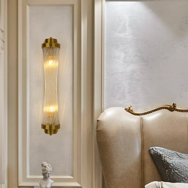 Taavita Wall Lamp Living Room Clear Ribbed Glass 2 Lights Postmodern Gold Lamp