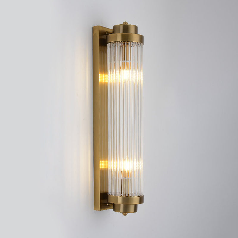 Taavita Wall Lamp Living Room Clear Ribbed Glass 2 Lights Postmodern Gold Lamp