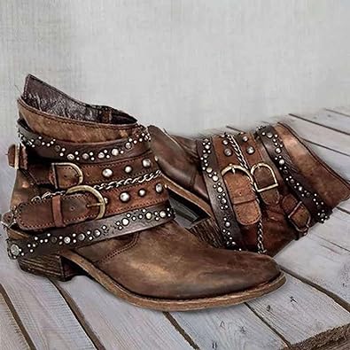 Women’s Ankle Boots | Studded Buckle Straps | Lightweight with Arch Support | Non-Slip Sole