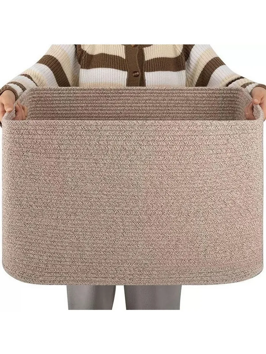 Spacious Rectangular Fabric Storage Basket with Handles