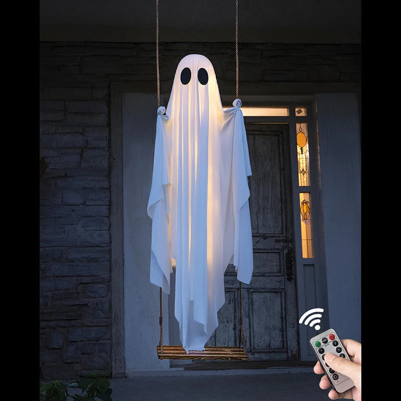 LED Light-Up Ghost Decoration for Halloween with Swing Feature