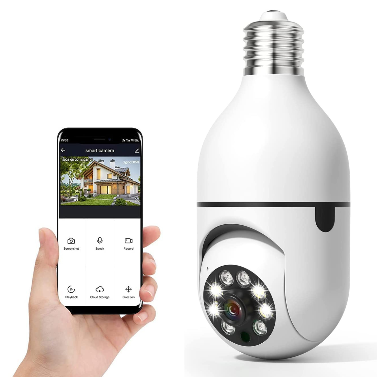 Smart HD Security Camera with Wireless Light Bulb for Indoor/Outdoor Use