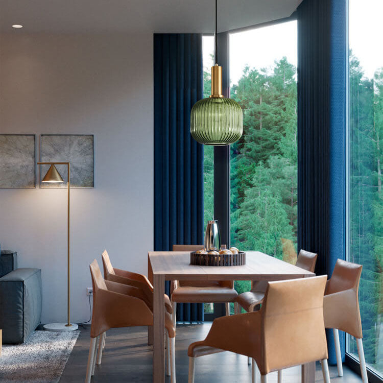 Taavita Minimalist Glass Lantern, Striped Single Flame Pendant Light