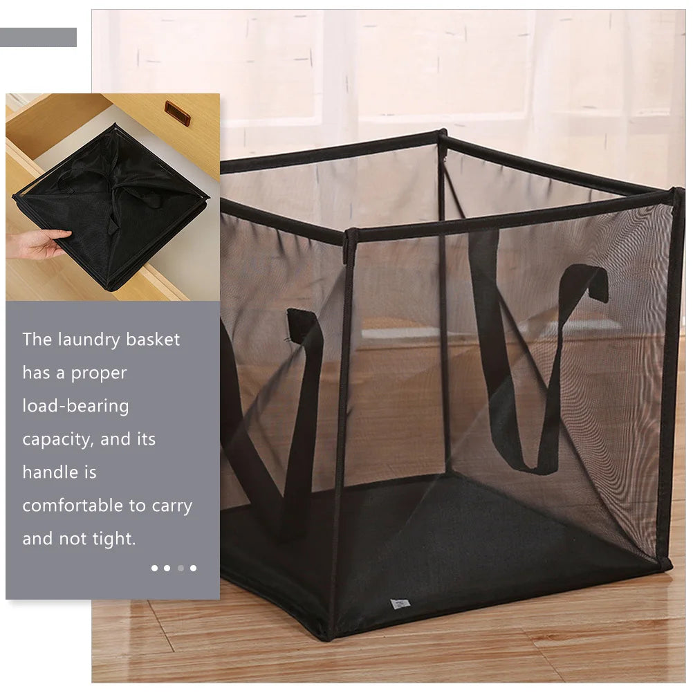 Collapsible Laundry Basket with Mesh Design and Carrying Handles