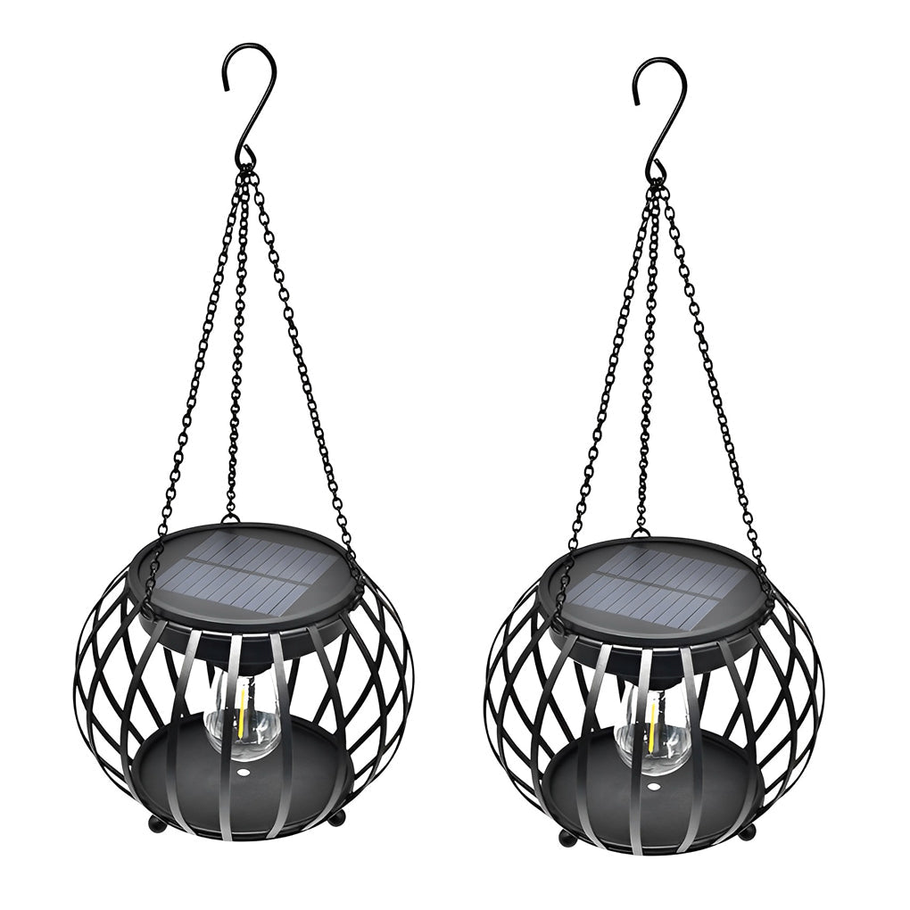2PCS Black Modern Metal Pumpkin LED Waterproof Solar Outdoor Lanterns