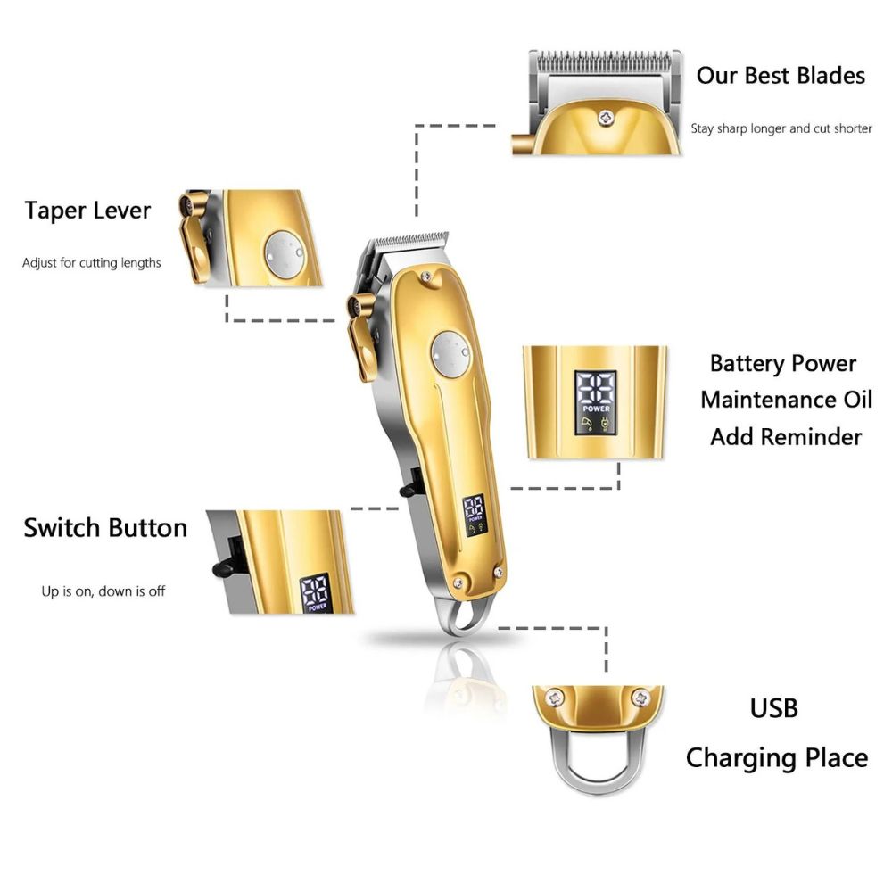 Cordless Gold Hair Clippers Set for Men - Professional Styling Tools