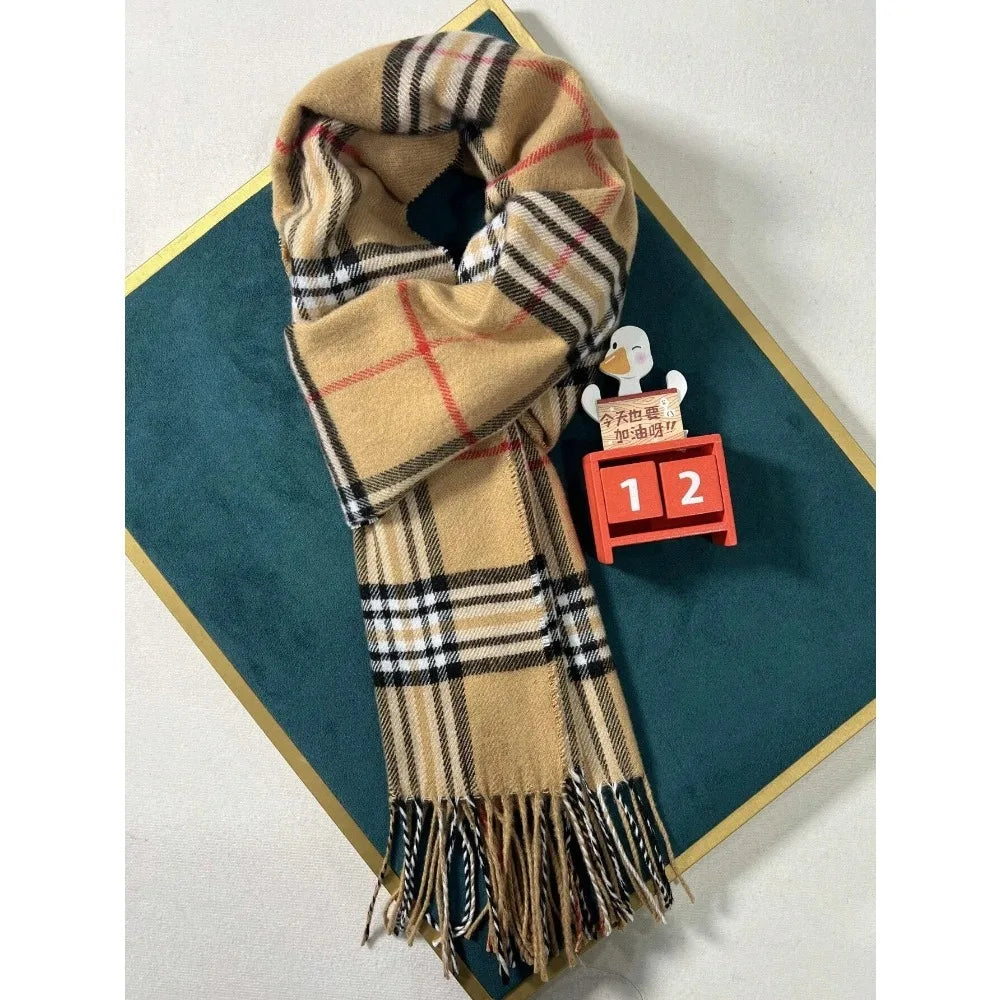 Winter Scarf and Neck Warmer in Cashmere-Like Plaid Design