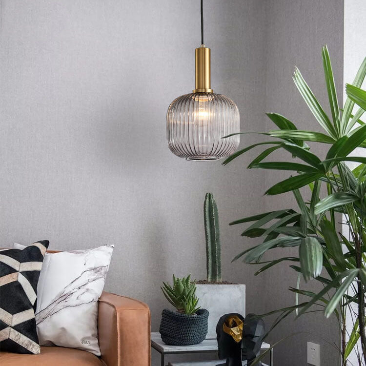 Taavita Minimalist Glass Lantern, Striped Single Flame Pendant Light