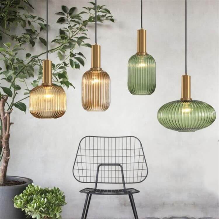 Taavita Minimalist Glass Lantern, Striped Single Flame Pendant Light