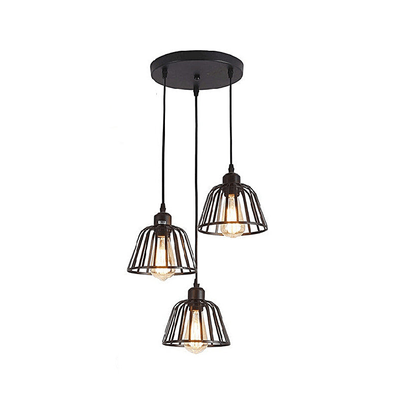 1/3 Light Black Small Iron Cage LED Industrial Retro Chandelier