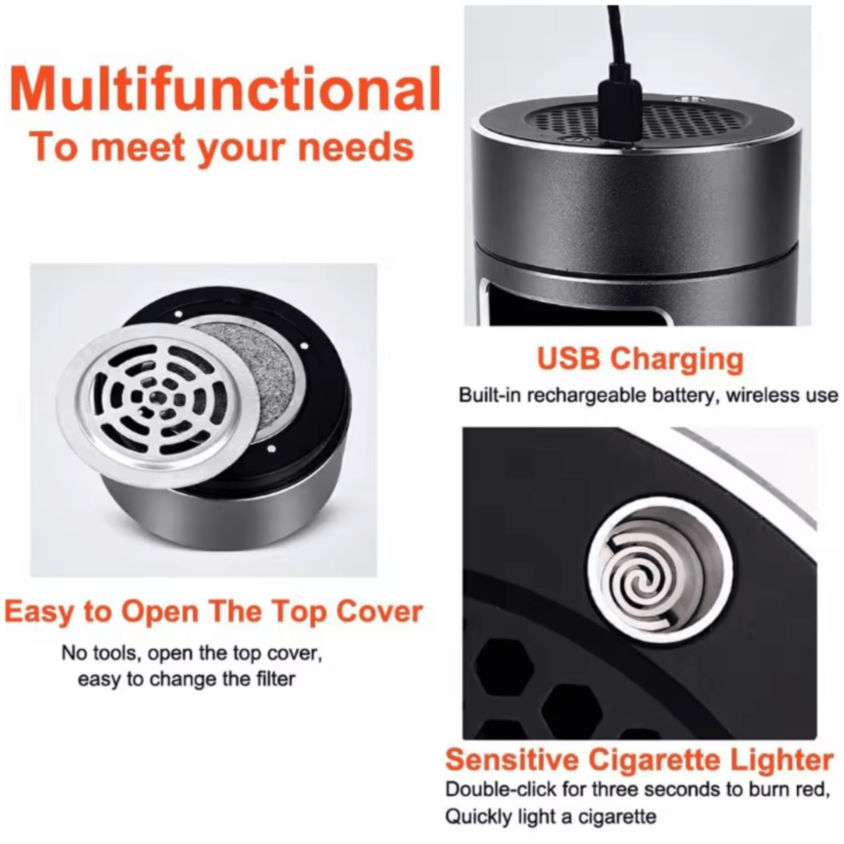 BreatheEasy Smokeless Ashtray with HEPA Filter and USB Charge