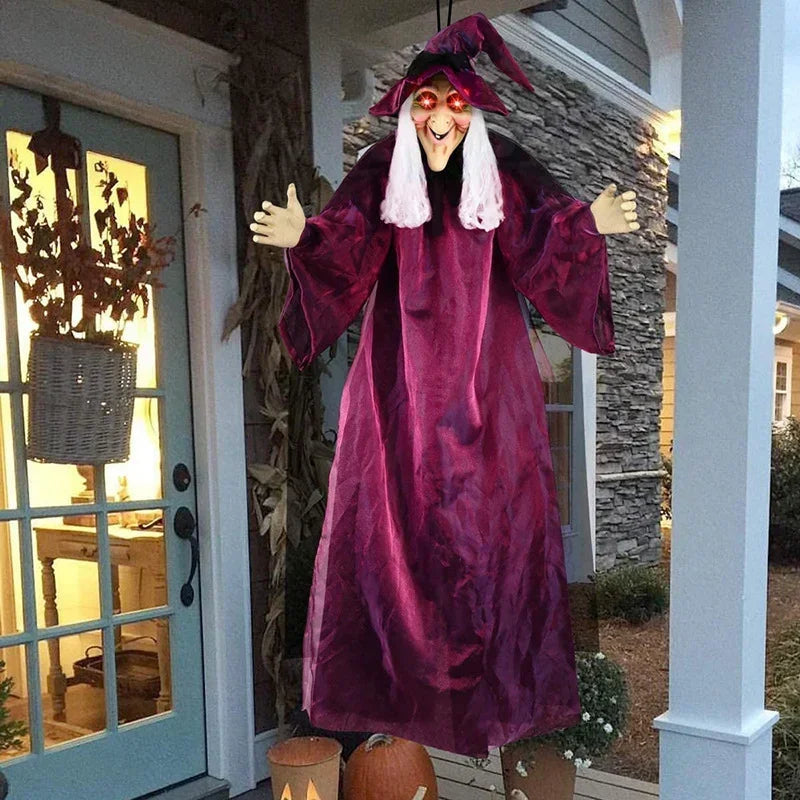 Sound-Activated Halloween Witch Decoration with Illuminated Eyes