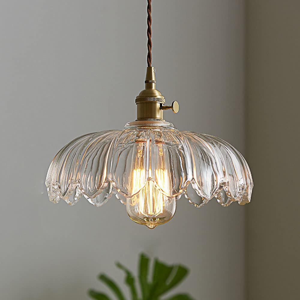 Pendant Lamp | Bubble-Textured Translucent Glass | Copper Fittings | 9.8 Inch Diameter