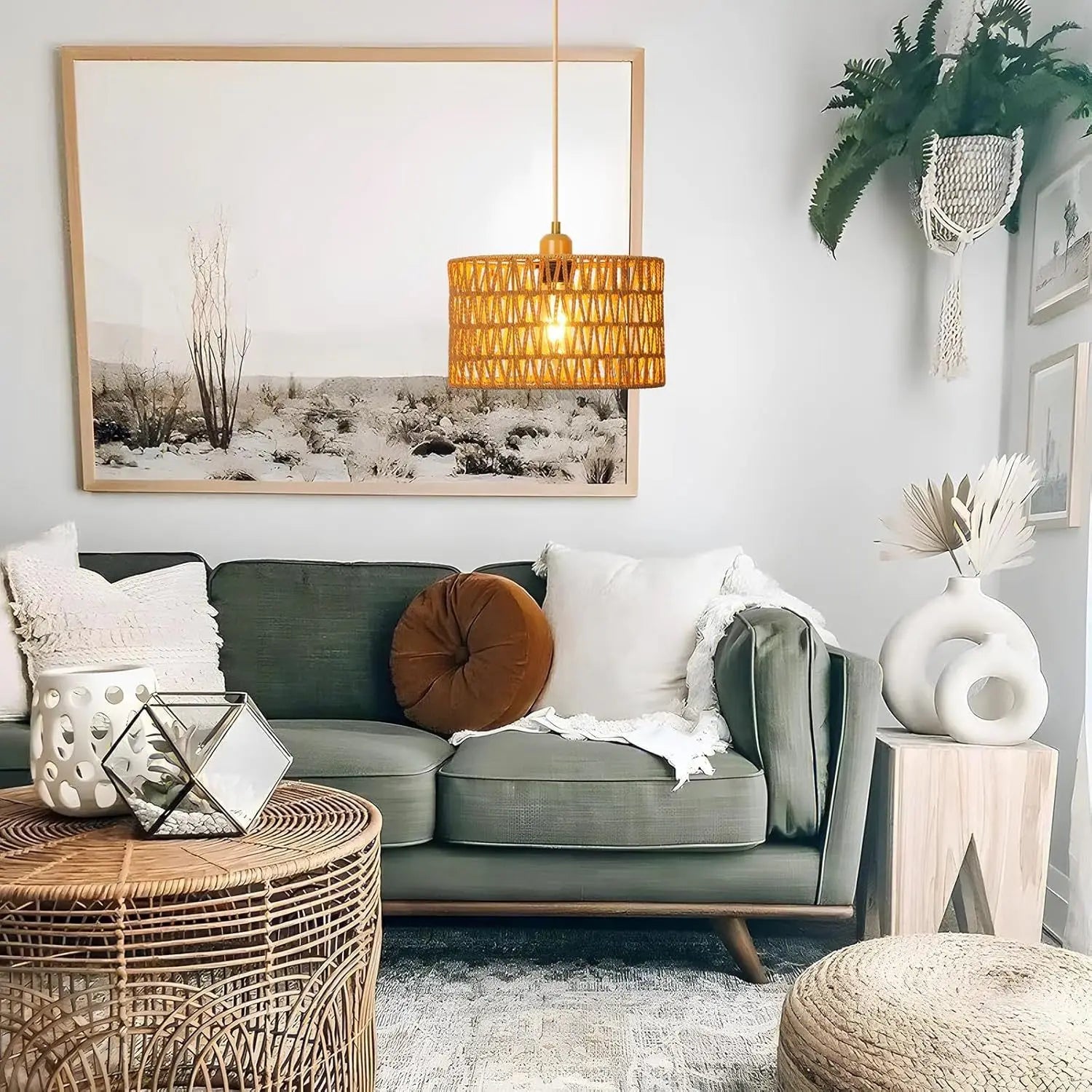 Elara — Handwoven Natural Rattan Pendant Light with Warm Glow