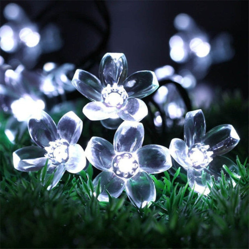Solar Powered Multi-Color Floral Garden LED Strip Lights 7m 50 LEDs Waterproof IP65 Cherry Chrysanthemum Lotus Rose Energy Efficient Outdoor