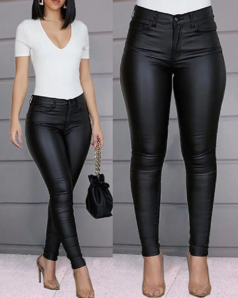 Women’s Skinny Jeggings | Slim Fit PU Leather-Look | Machine Washable | Comfortable Everyday Wear