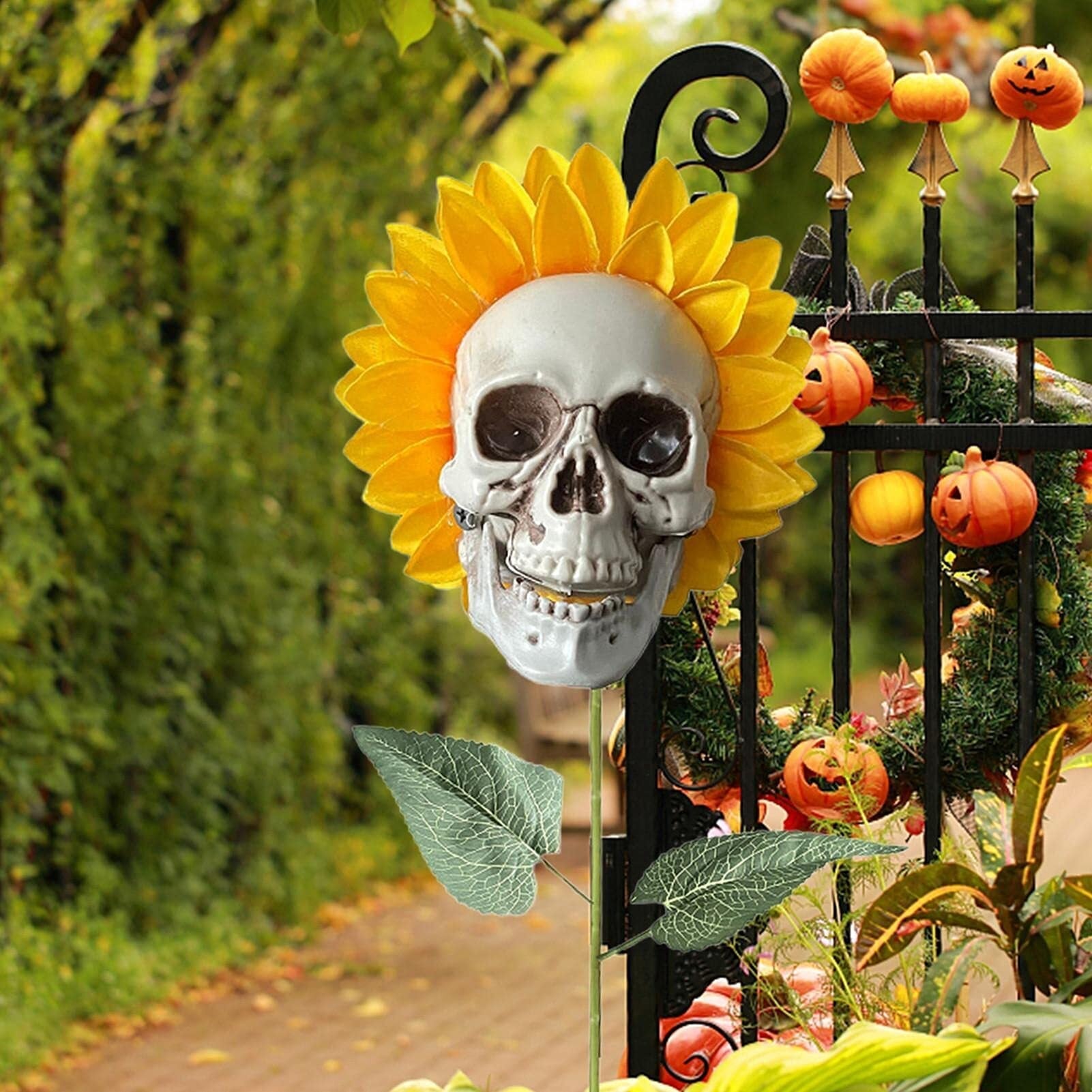 Handmade Halloween Sunflower Skull Decoration with Durable Plastic