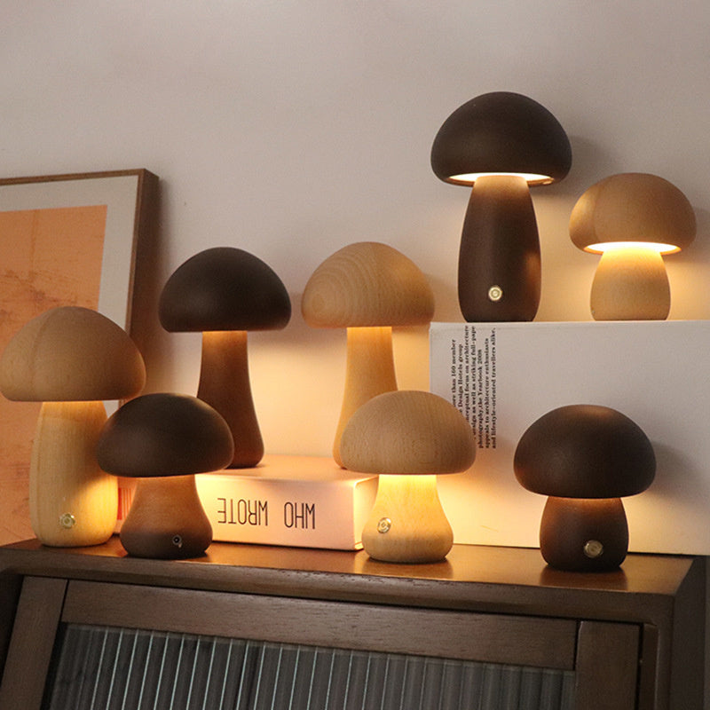 Taavita - LED Night Light Wooden Mushroom with Touch Sensor & Dimmable Brightness