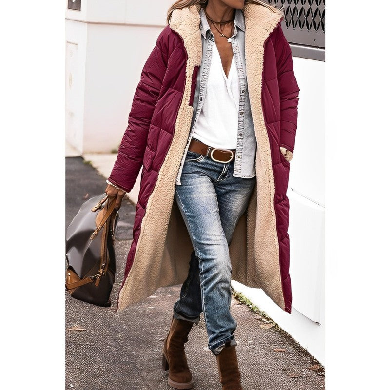 Women’s Long Winter Coat | Teddy Lining & Quilted Design | Reversible Style | Comfortable Warmth