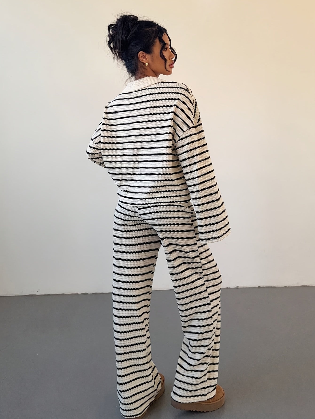 Striped Knitwear Set | Micro Elastic | Soft Comfortable Fit | Polyester