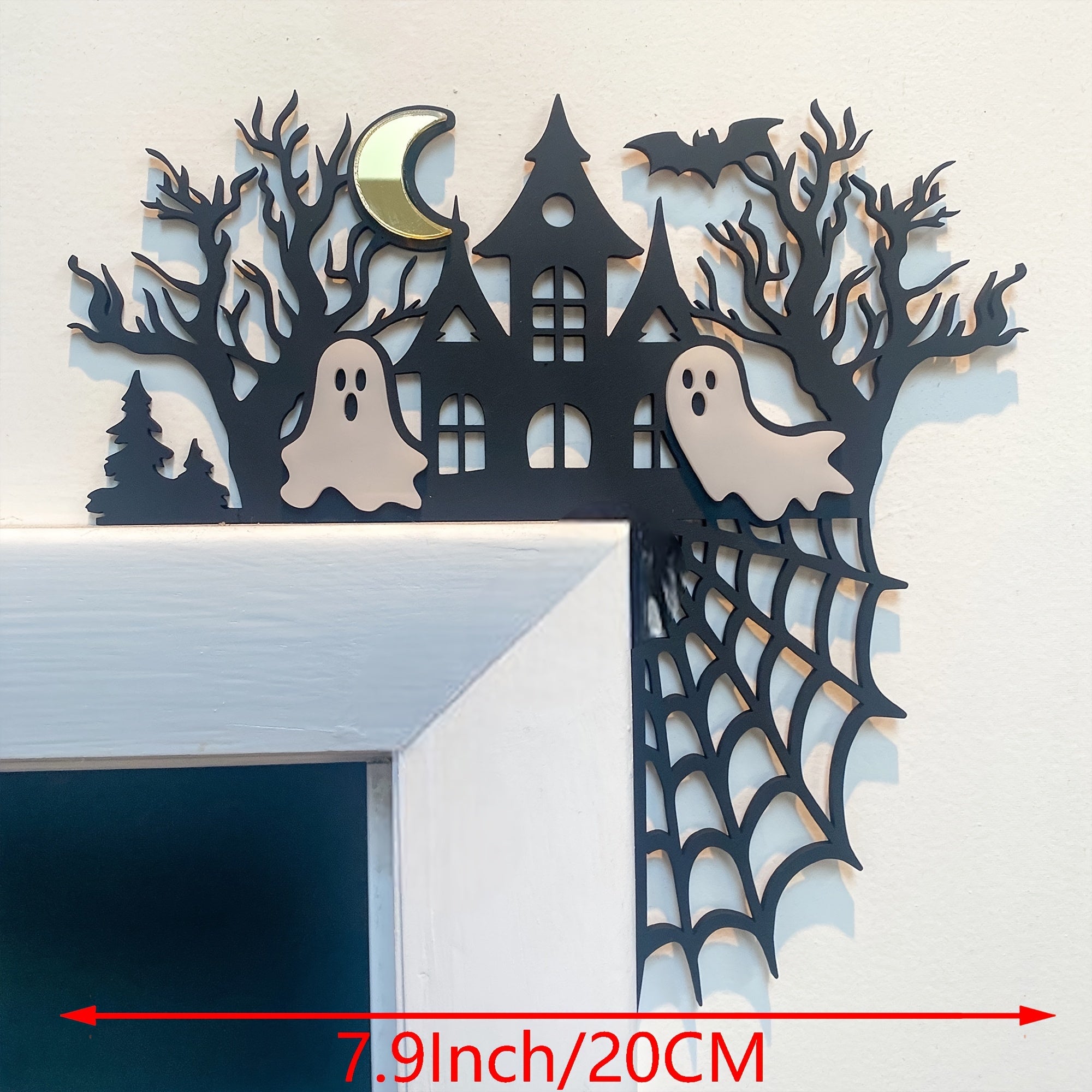 3D Halloween Door Corner Decor with Spider Webs, Ghosts & Bats