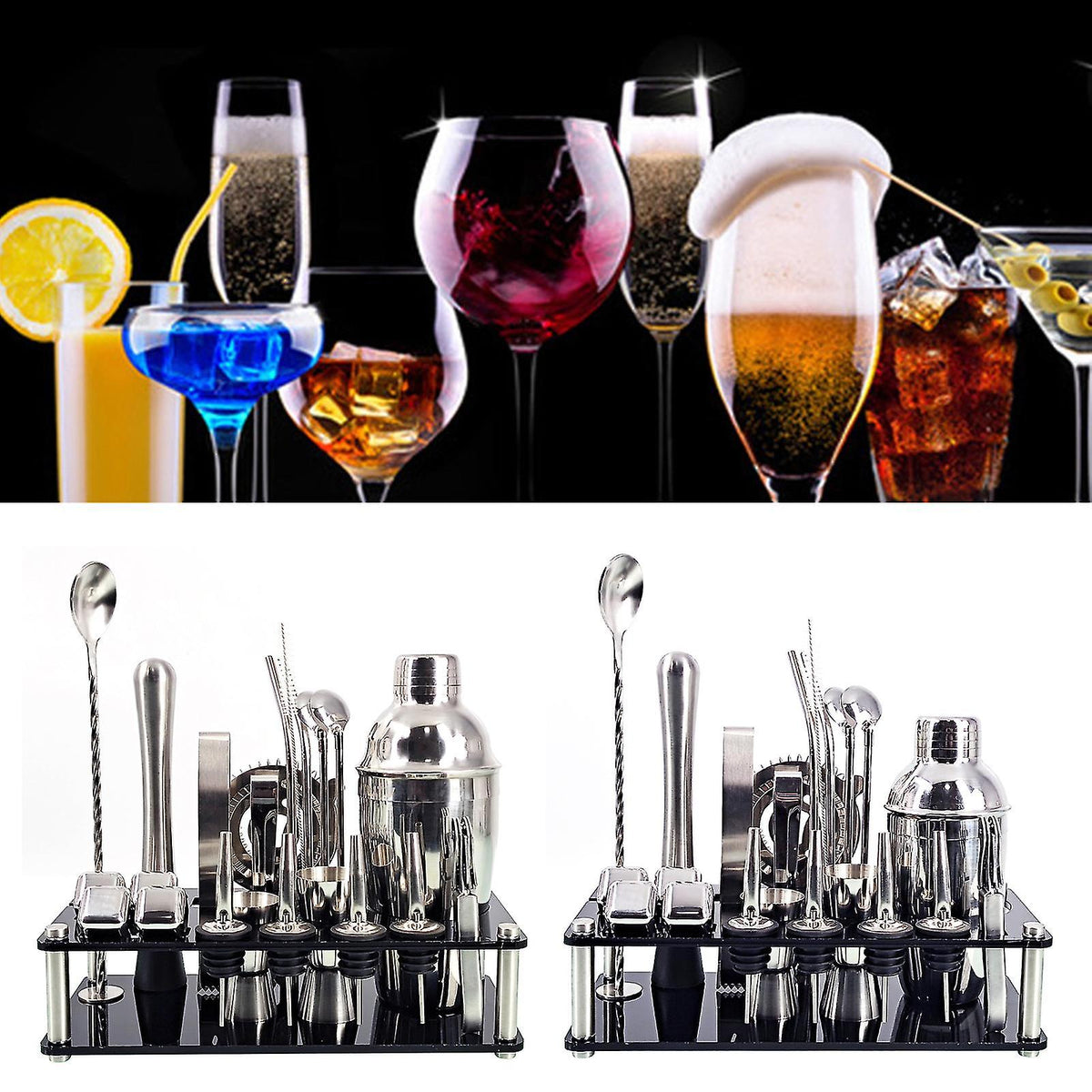 Orlenza — 23-Piece Stainless Steel Cocktail Bar Set with Bamboo Stand