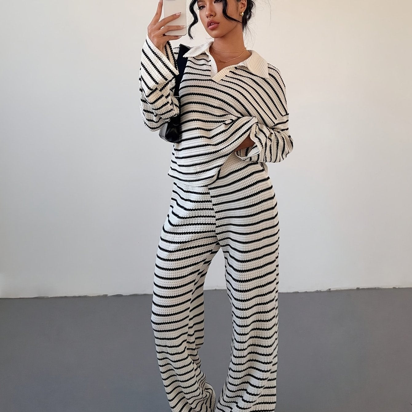 Striped Knitwear Set | Micro Elastic | Soft Comfortable Fit | Polyester