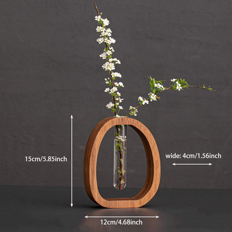 Wooden Wall Vase with Glass Tube for Plant Display and Decoration