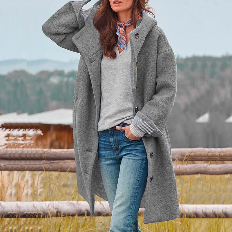 Women’s Wool Coat | Oversized Relaxed Fit | Button Front & Adjustable Cuffs | Windproof & Comfortable