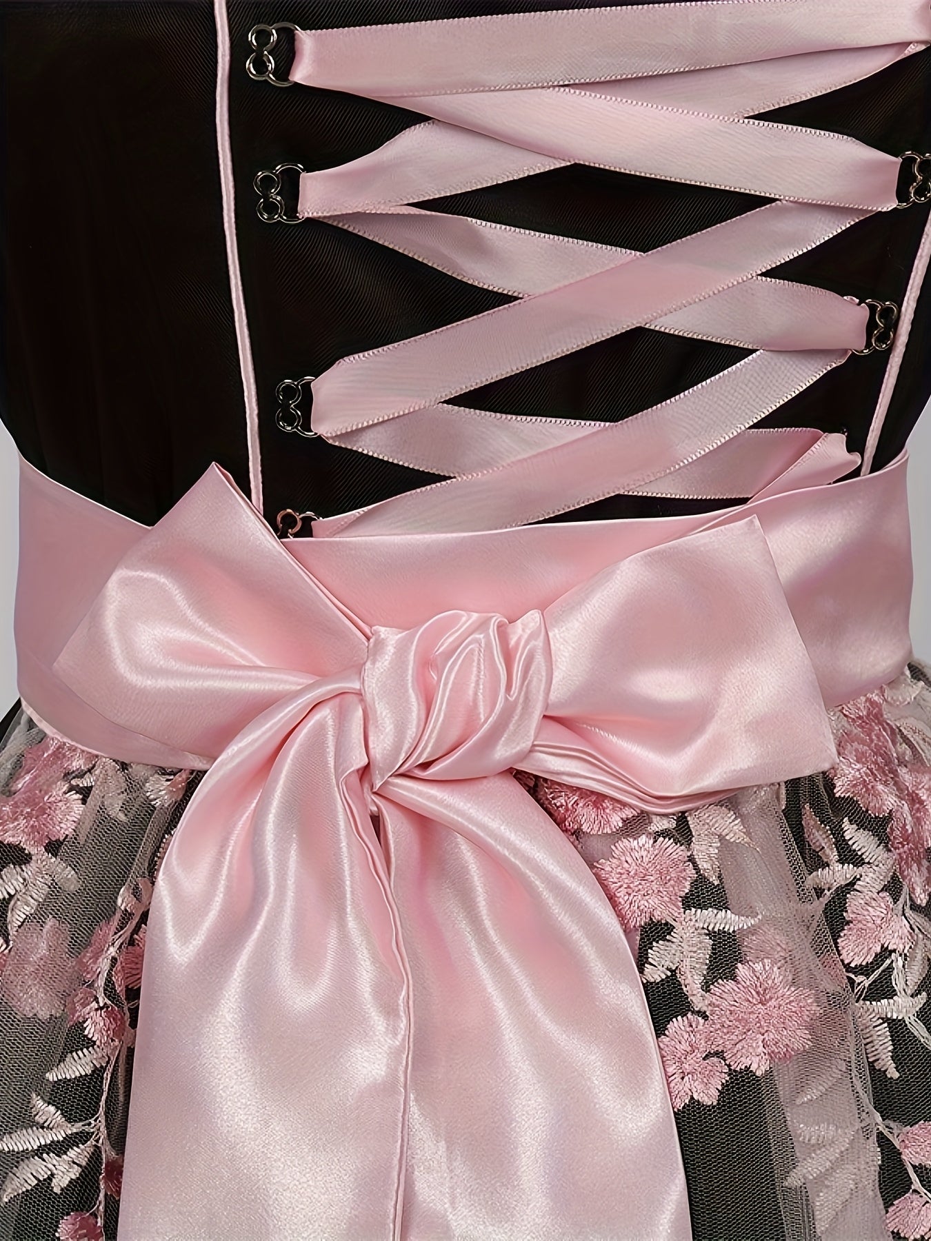 Embroidered Black and Pink Dirndl Dress with Floral Lace for Oktoberfest