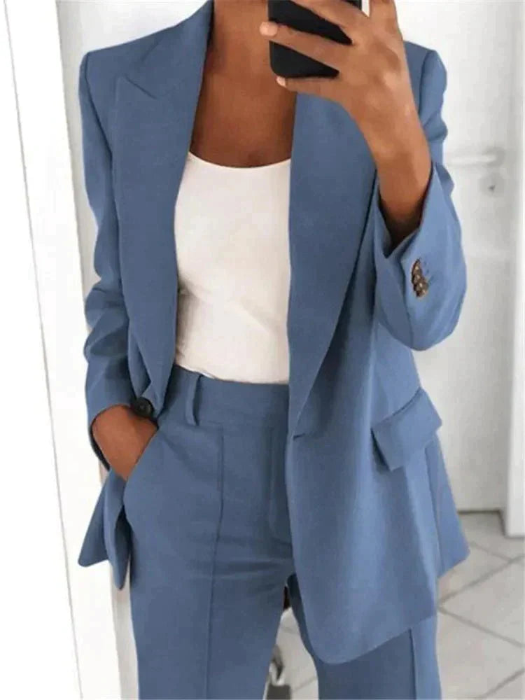 Women’s Tailored Pantsuit Set | Slim Knit Cardigan & Straight-Cut Trousers | Durable Craftsmanship | Versatile Office Wear