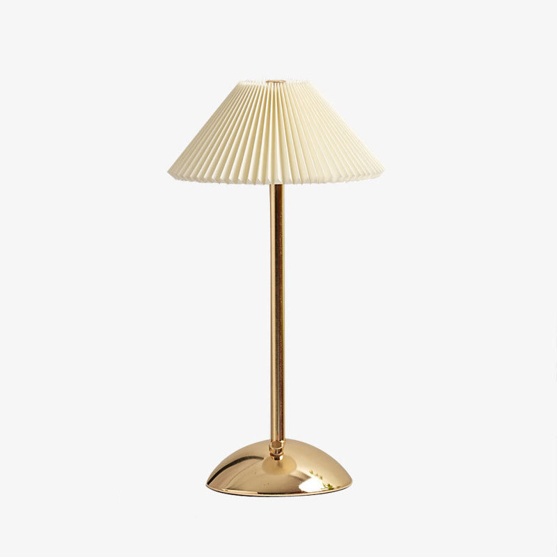 Contemporary Scandinavian Rechargeable Conical Pleated LED Table Lamp made of Iron Fabric for Nightstand