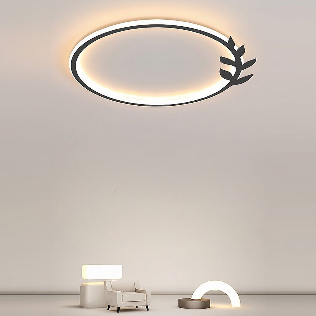 20'' Round Dimmable Black Flush Mount Ceiling Lights LED Lights with Leaf-Shaped Edge Design