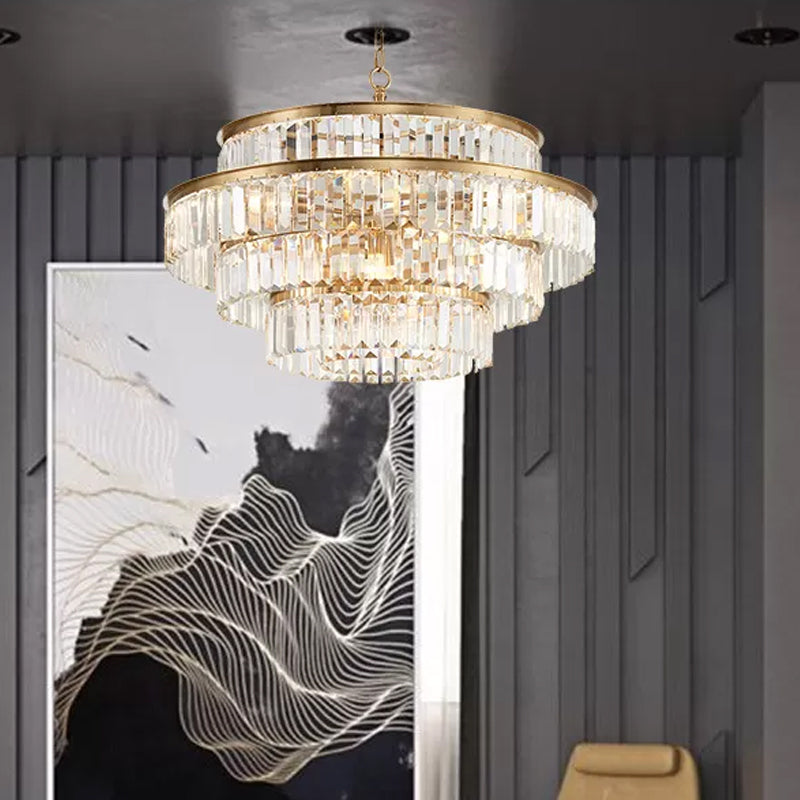 Modern Style Prismatic Crystal Tiered Chandelier 15-Bulb Dining Room Ceiling Hang Light in Gold by Taavita