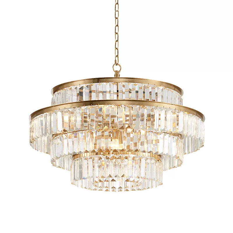 Modern Style Prismatic Crystal Tiered Chandelier 15-Bulb Dining Room Ceiling Hang Light in Gold by Taavita