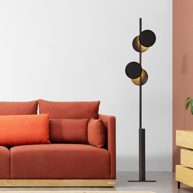 Modern Simple Circular Standing Light Metal 2 Heads Living Room Floor Reading Lamp in Black