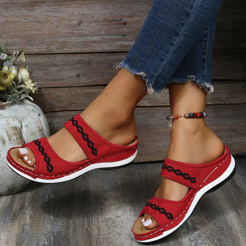 Women’s Casual Walking Sandals | Ergonomic Leather Design | Thick Cushioned Sole | Adjustable Velcro Straps
