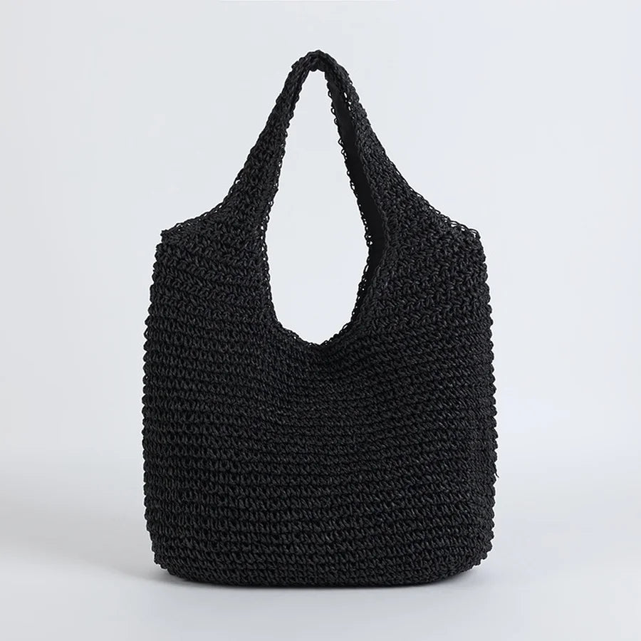 Woven Straw Shoulder Tote Bag | Premium Wicker Material | Large Capacity | Casual & Beach Use