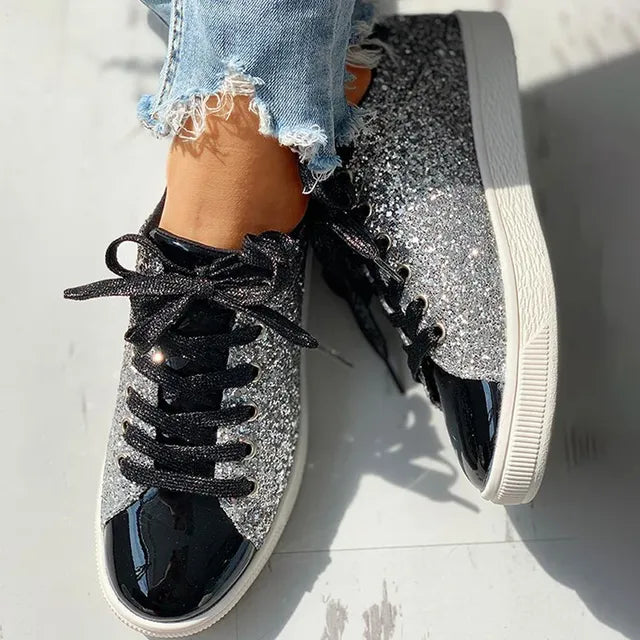 Women’s Casual Sneakers | Glitter Texture with Glossy Toe Cap | Durable Materials | Comfortable Fit for All-Day Wear