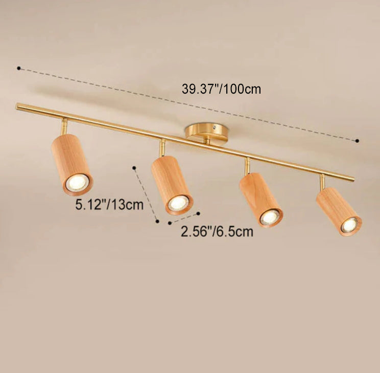 Taavita Minimalist Walnut Wood Spotlight Linear Track 1/2/3/4-Light LED Semi-Recessed Ceiling Light