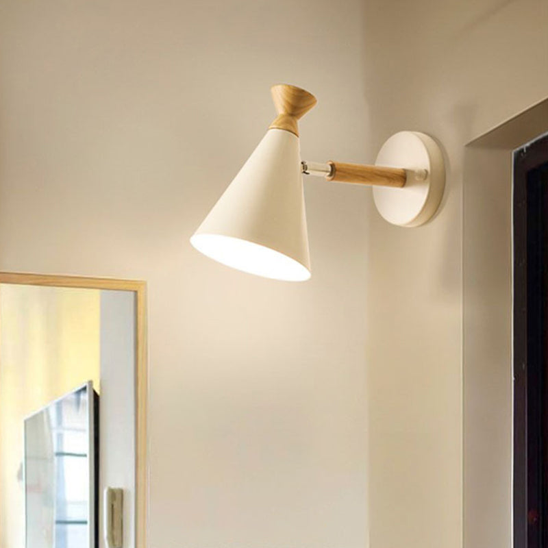 Iron Conical Wall Mounted Lamp Contemporary 1 Bulb Wall Lighting Ideas with Wood Top Pink Clearhalo 'Cast Iron' 'Glass' 'Industrial' 'Modern wall lights' 'Modern' 'Tiffany' 'Traditional wall lights' 'Wall Lamps & Sconces' 'Wall Lights' Lighting' 2024536