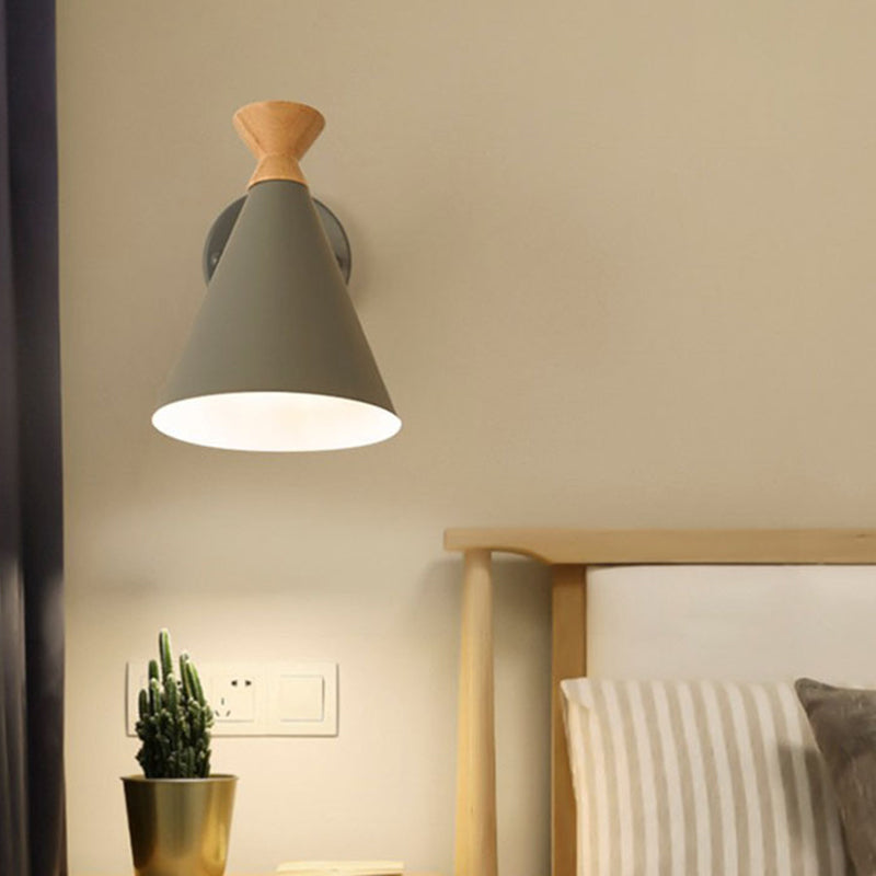 Iron Conical Wall Mounted Lamp Contemporary 1 Bulb Wall Lighting Ideas with Wood Top Green Clearhalo 'Cast Iron' 'Glass' 'Industrial' 'Modern wall lights' 'Modern' 'Tiffany' 'Traditional wall lights' 'Wall Lamps & Sconces' 'Wall Lights' Lighting' 2024531