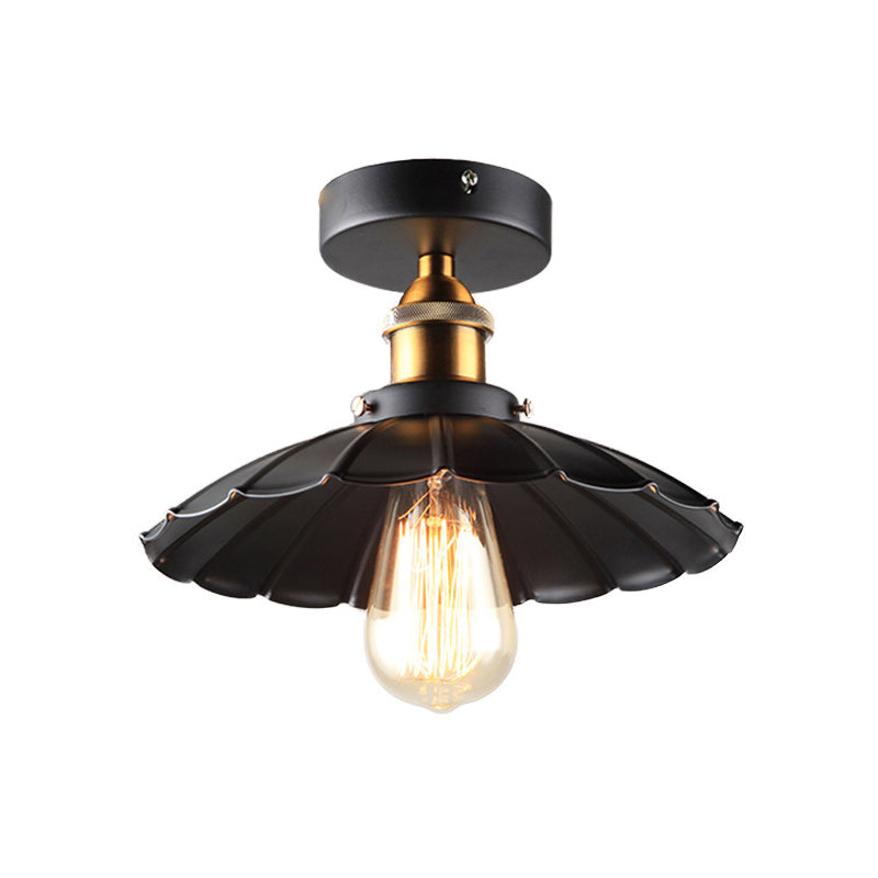 Black Tapered Semi Mount Lighting Factory Iron 1-Head Dining Room Close to Ceiling Light Clearhalo 'Ceiling Lights' 'Close To Ceiling Lights' 'Close to ceiling' 'Semi-flushmount' Lighting' 2024796