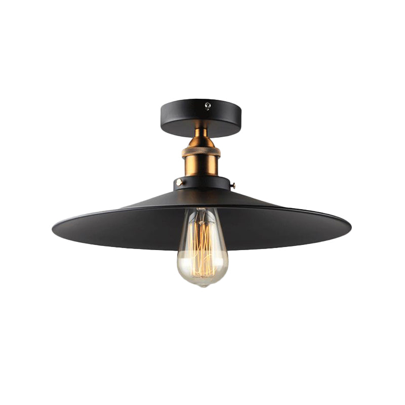 Black Tapered Semi Mount Lighting Factory Iron 1-Head Dining Room Close to Ceiling Light Black Small Wide Flare Clearhalo 'Ceiling Lights' 'Close To Ceiling Lights' 'Close to ceiling' 'Semi-flushmount' Lighting' 2024802